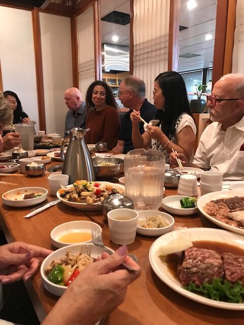 A group of people at dinner table